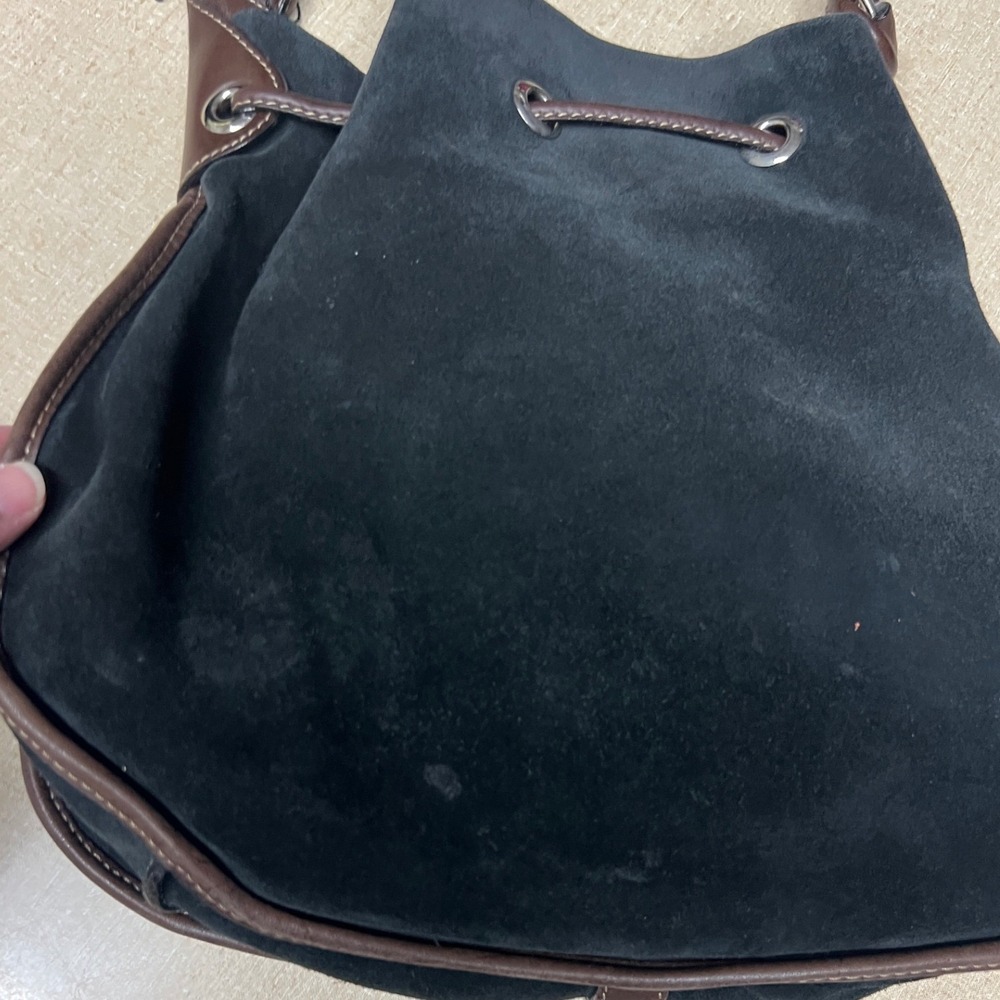 Dooney & Bourke Black Suede Leather Trim Drawstring Bucket Shoulder Bag Vintage - Picture 6 of 14